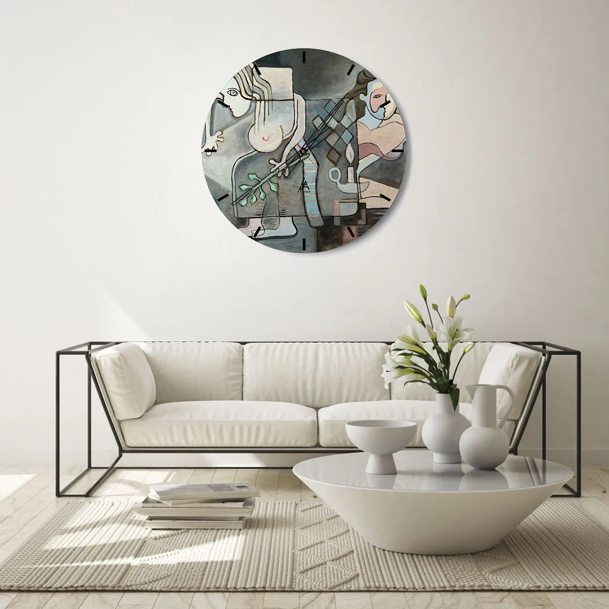 Wanduhr - Glasuhr - Eine abstrakte Komposition aus zwei Figuren mit Mosaikelementen. - 30x30cm - Mosaik aus Geist und Materie - Moderne Wanddekoration für Wohnzimmer, Küche und Schlafzimmer ARTTOR