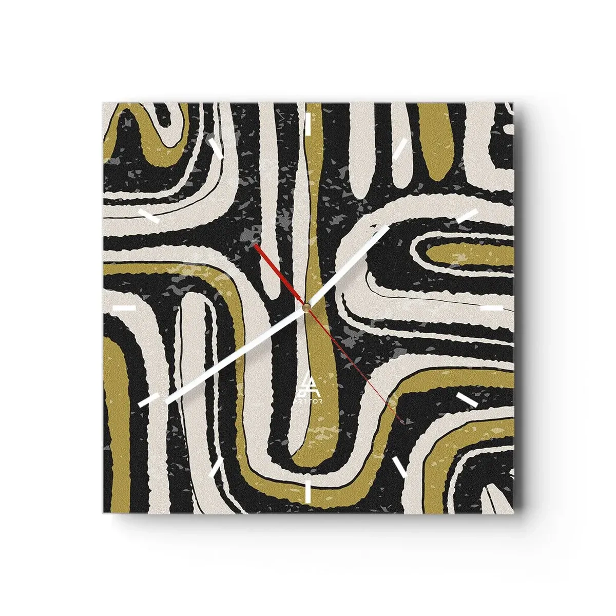 Wanduhr - Glasuhr - Abstraktes Muster in Schwarz, Weiß und Gold - 30x30cm - Komposition: Straßen und Gassen - Moderne Wanddekoration für Wohnzimmer und Schlafzimmer ARTTOR