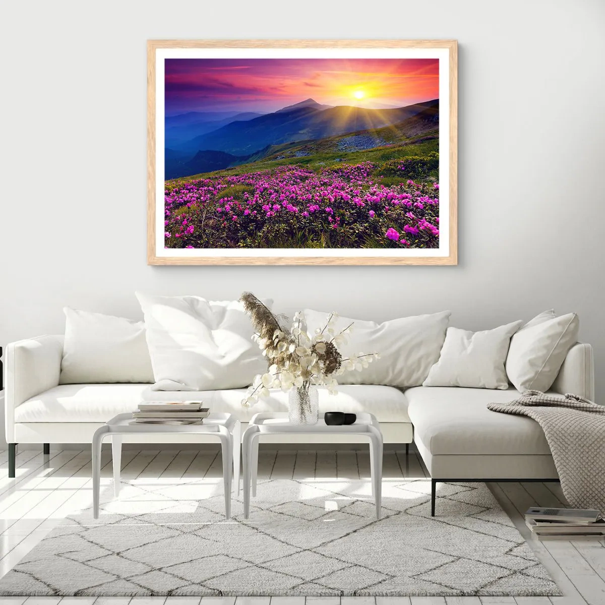 Poster in einem Rahmen aus heller Eiche - … Und drumherum duftet es nach Latschenkiefer und dem Duft von Kräutern - 70x50 cm