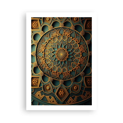 Poster - Goldenes Mandala auf dunklem Hintergrund - 50x70cm - In arabischer Atmosphäre - Moderne Wanddekoration für Wohnzimmer und Schlafzimmer ARTTOR