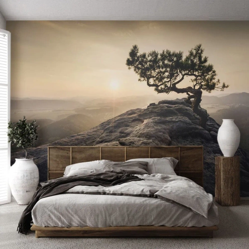 Fototapete Premium Sand - Das Leben gewinnt immer - Berglandschaft, Kiefer, Berge - 200x140 cm