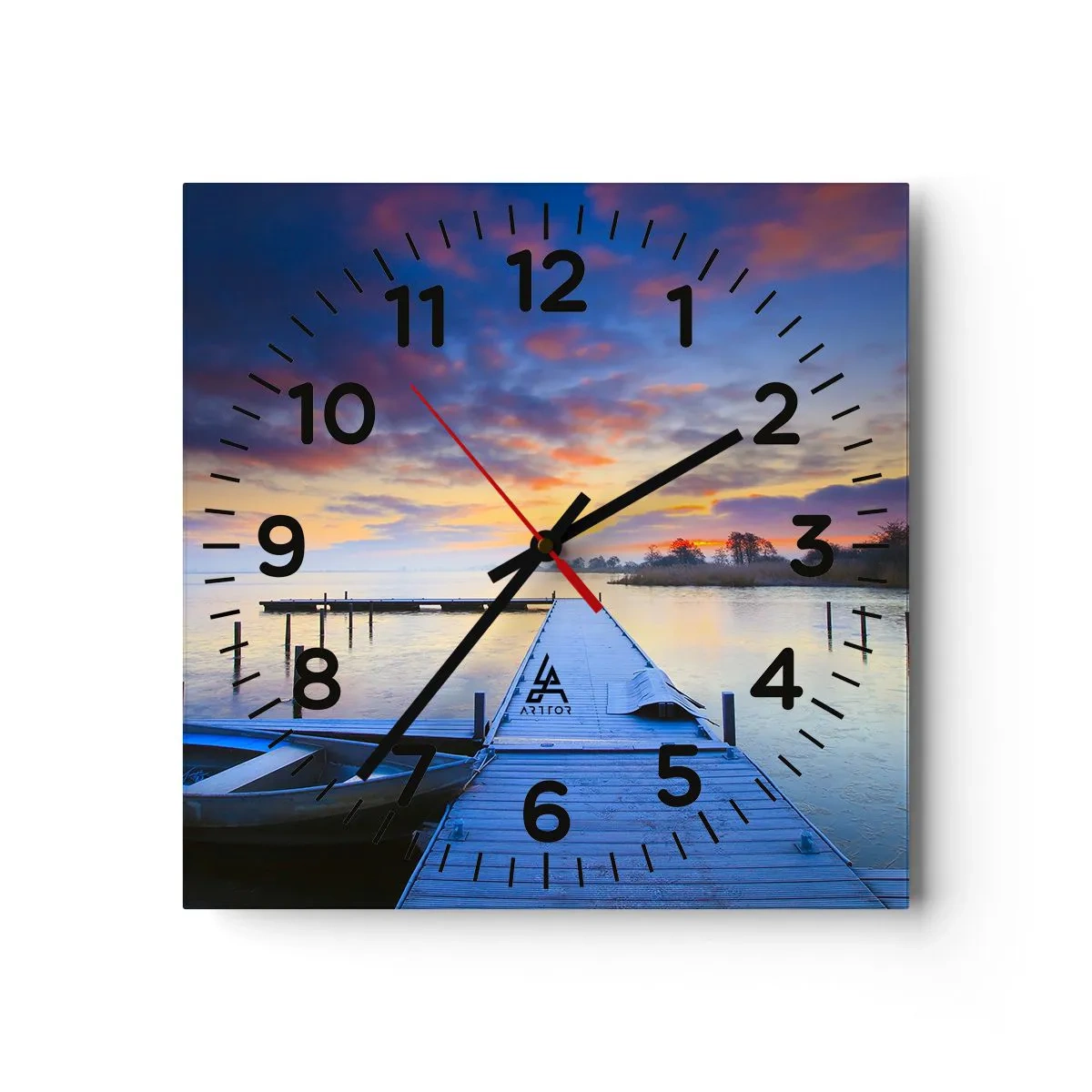 Wanduhr - Glasuhr - Violett-goldene Ruhe - 40x40 cm