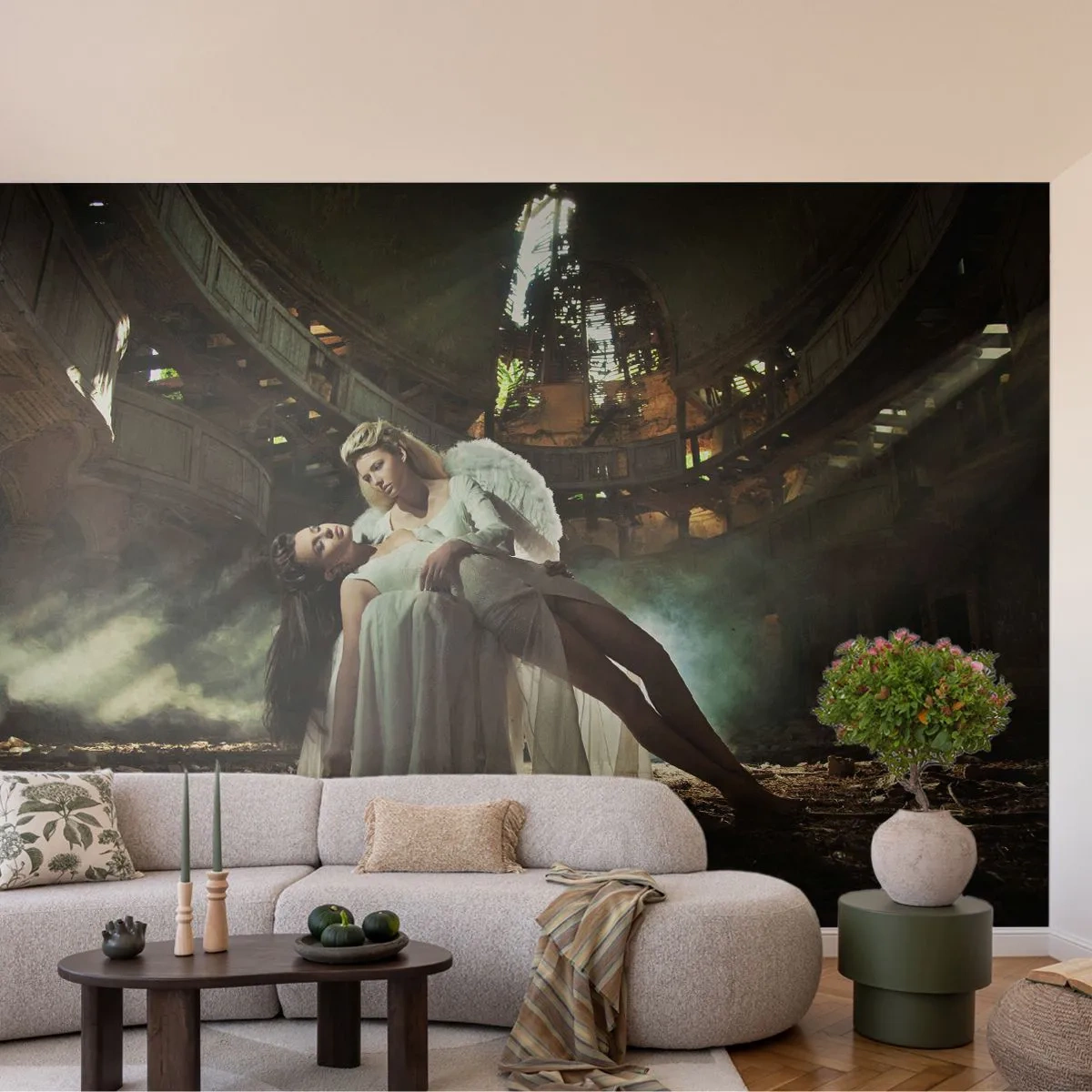 Fototapete Premium Canvas - Der Geist des alten Theaters - Frau, Engel, Stück - 150x105 cm