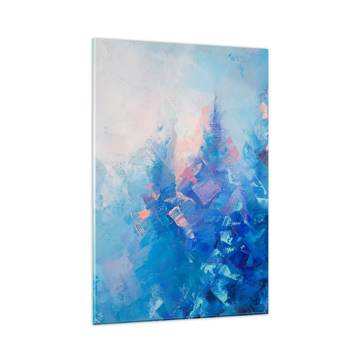 Glasbild - Bild auf glas - Abstrakte Komposition in Blau- und Rosatönen - 80x120cm - Winter-Abstraktion - Moderne Wanddekoration für Wohnzimmer und Schlafzimmer ARTTOR