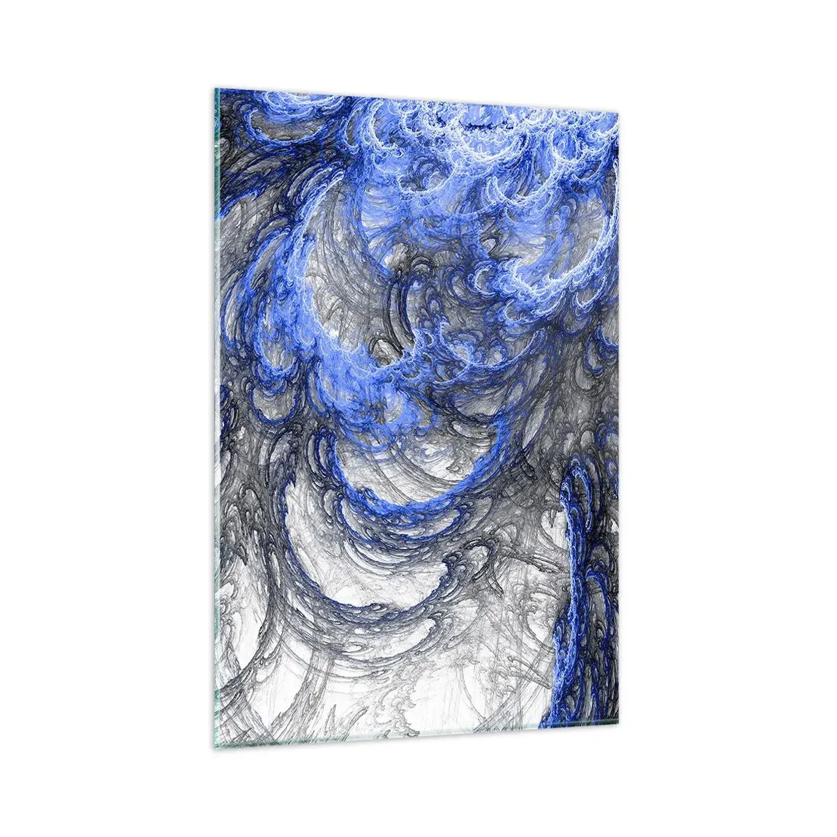 Glasbild - Bild auf glas - Abstrakte Wellen in Blau- und Grautönen - 80x120cm - Die Geburt einer Welle - Moderne Wanddekoration für Wohnzimmer und Schlafzimmer ARTTOR