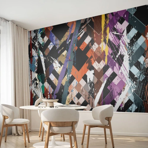 Fototapete Standard Eco - Dynamische Abstraktion mit geometrischen Mustern und Farben - 100x70cm - Quadriert - Moderne Wanddekoration für Wohnzimmer und Schlafzimmer ARTTOR