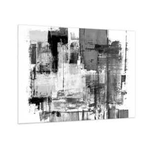 Glasbild - Bild auf glas - Schwarz-weiße Abstraktion mit geometrischer Struktur - 70x50cm - Wunderschönes Grau - Moderne Wanddekoration für Wohnzimmer und Schlafzimmer ARTTOR