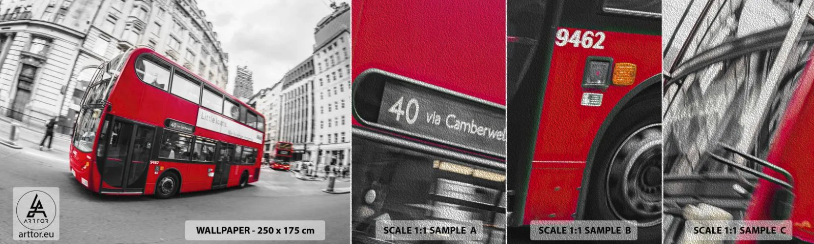 Fototapeten Muster Premium Sand - London traditionell - mit dem Bus - Stadt, London, roter Bus - 100x30 cm