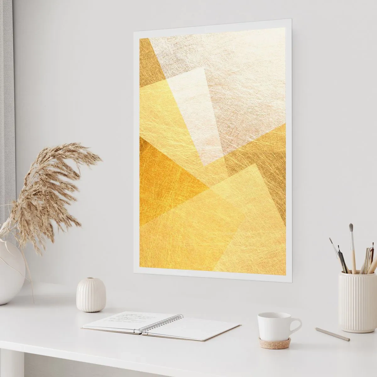 Poster - Goldene geometrische Abstraktion mit metallischem Effekt - 50x70cm - Geometriewetter - Moderne Wanddekoration für Wohnzimmer und Schlafzimmer ARTTOR