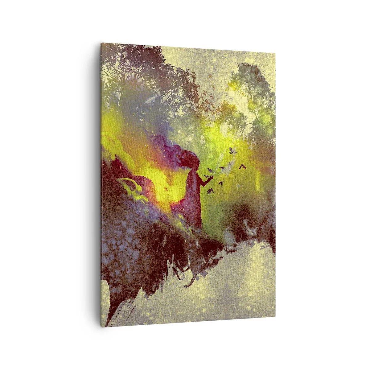Bild auf Leinwand - Leinwandbild - Künstlerische Silhouette einer Frau mit der Natur im Hintergrund - 70x100cm - Mutter Natur - Moderne Wanddekoration für Wohnzimmer und Schlafzimmer ARTTOR