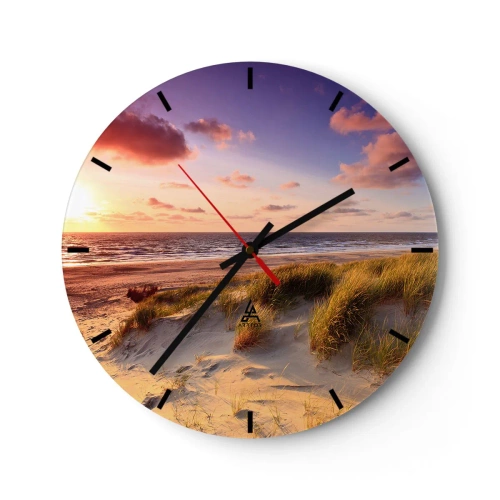 Wanduhr - Glasuhr - Ein Strand mit Dünen und einem goldenen Sonnenuntergang über einem ruhigen Meer - 30x30cm - Die Luft riecht schon im Sommer - Moderne Wanddekoration für Wohnzimmer, Küche und Schlafzimmer ARTTOR