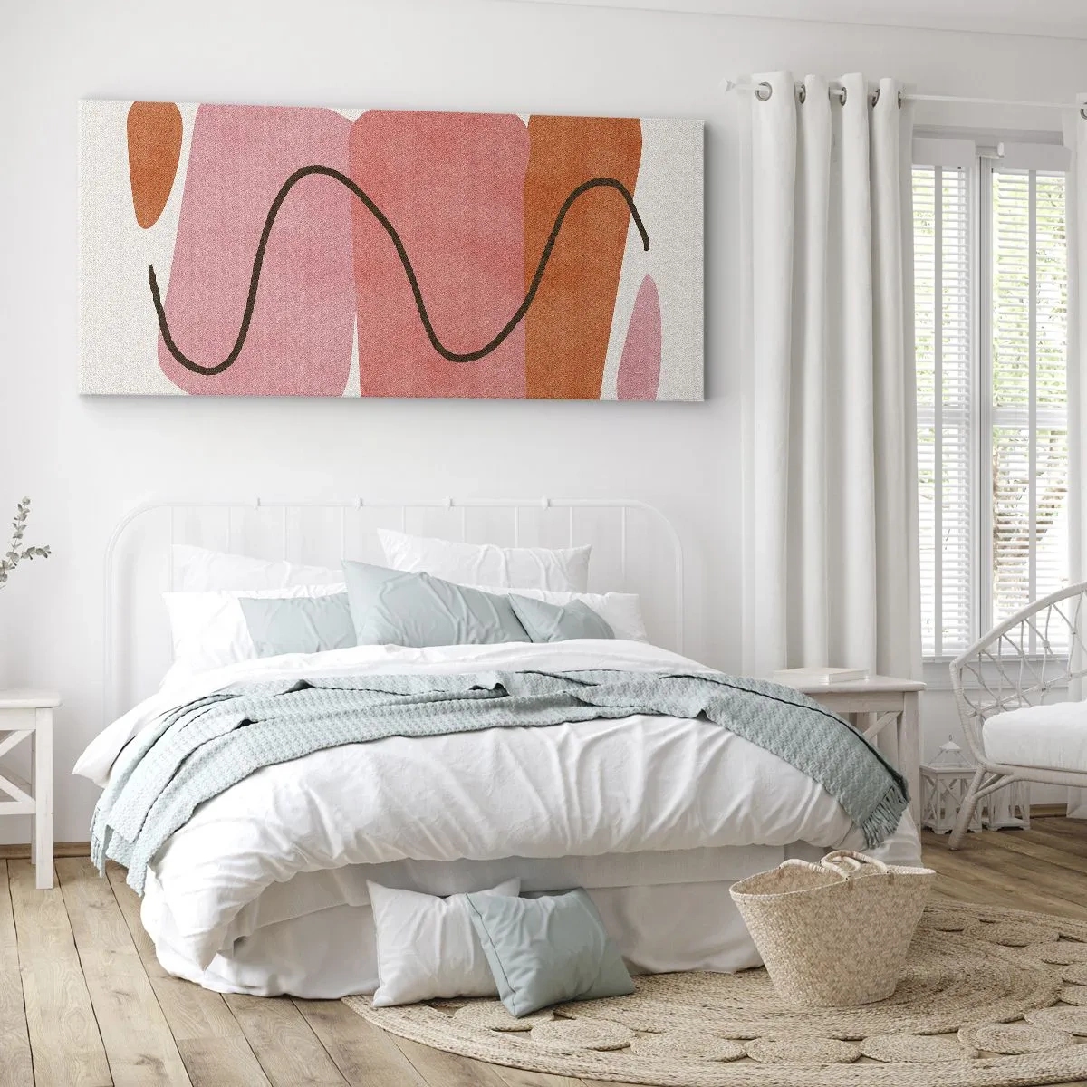 Bild auf Leinwand - Leinwandbild - Abstrakte Formen in Rosa- und Orangetönen - 120x50cm - Sanfte Bewegung der Formen - Moderne Wanddekoration für Wohnzimmer und Schlafzimmer ARTTOR