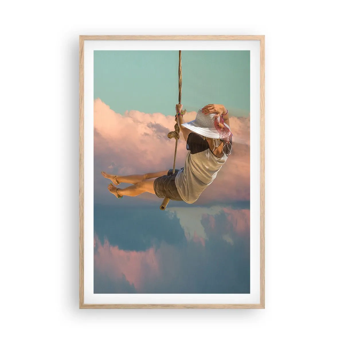 Poster in einem Rahmen aus heller Eiche - Spaß in den Wolken - 61x91 cm