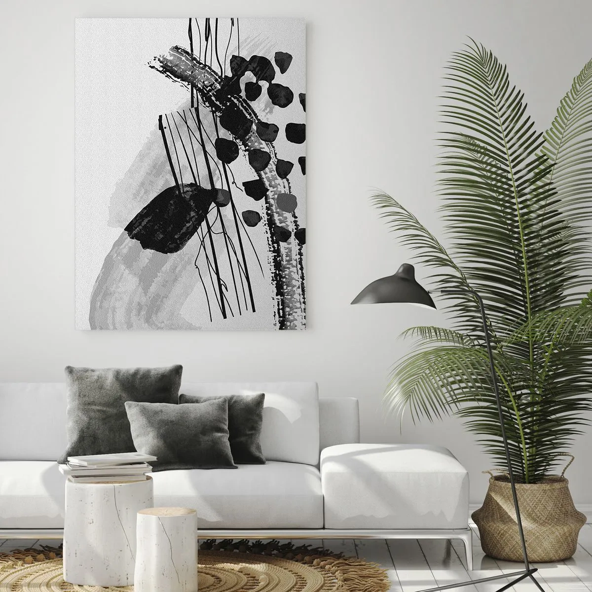 Glasbild - Bild auf glas - Schwarz-Weiß-Abstraktion mit organischen Formen und Linien - 50x70cm - Organische Schwarz-Weiß-Abstraktion - Moderne Wanddekoration für Wohnzimmer und Schlafzimmer ARTTOR