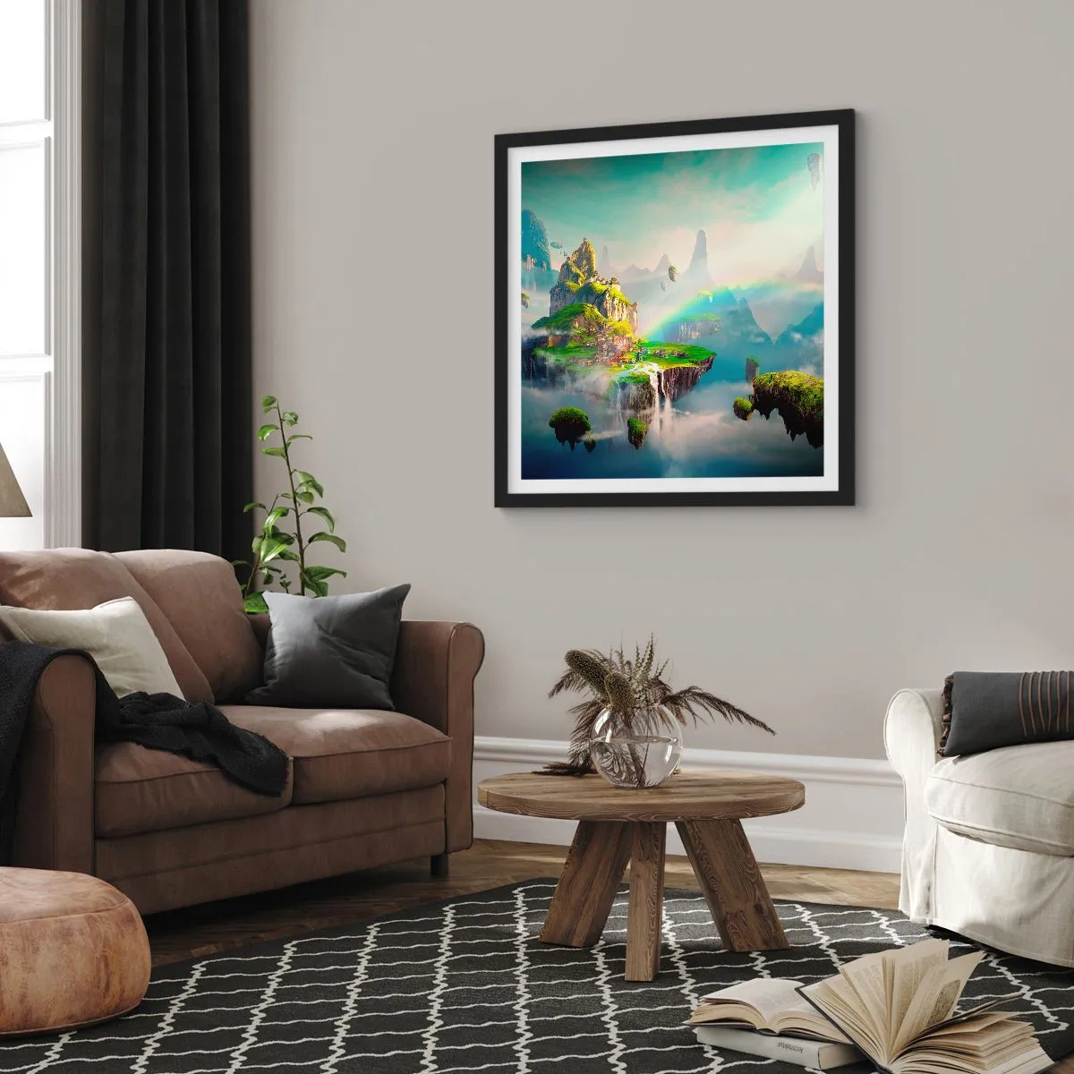 Poster in einem schwarzem Rahmen - Mitten am Himmel - glückliche Inseln - 60x60 cm