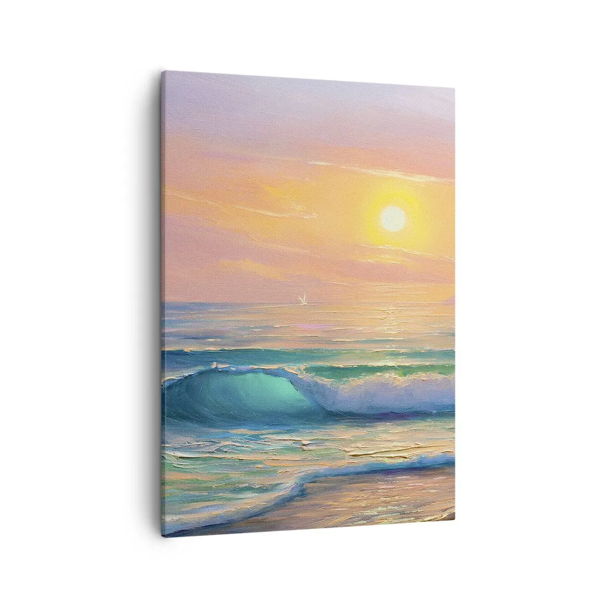 Bild auf Leinwand - Leinwandbild - Meereslandschaft mit Sonnenuntergang - 50x70cm - Ein türkisfarbenes Lied der Wellen - Moderne Wanddekoration für Wohnzimmer und Schlafzimmer ARTTOR
