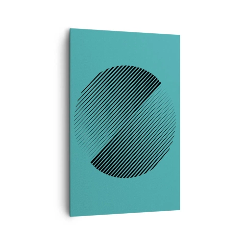 Bild auf Leinwand - Leinwandbild - Ein minimalistischer Kreis mit Linien auf türkisfarbenem Hintergrund. - 80x120cm - Kreis – eine geometrische Variante - Moderne Wanddekoration für Wohnzimmer und Schlafzimmer ARTTOR