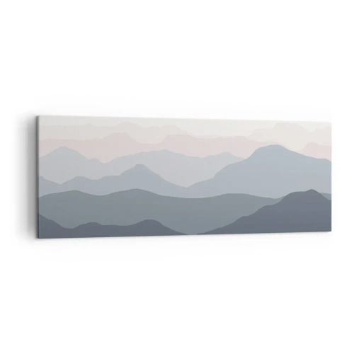 Bild auf Leinwand - Leinwandbild - Dezente Bergschichten in Grau- und Blautönen - 140x50cm - Wellen der Berge - Moderne Wanddekoration für Wohnzimmer und Schlafzimmer ARTTOR