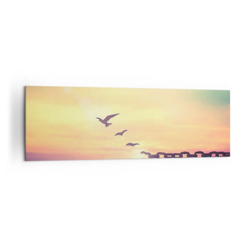Bild auf Leinwand - Leinwandbild - Symbol der Freiheit mit Vögeln und einer zerbrochenen Kette - 160x50cm - Der Sieg der Freiheit - Moderne Wanddekoration für Wohnzimmer und Schlafzimmer ARTTOR