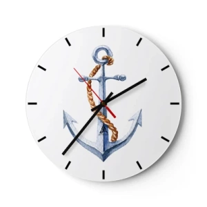 Wanduhr - Glasuhr - Anker mit Seil auf weißem Hintergrund - 30x30cm - Ahoi Abenteuer! - Moderne Wanddekoration für Wohnzimmer, Küche und Schlafzimmer ARTTOR