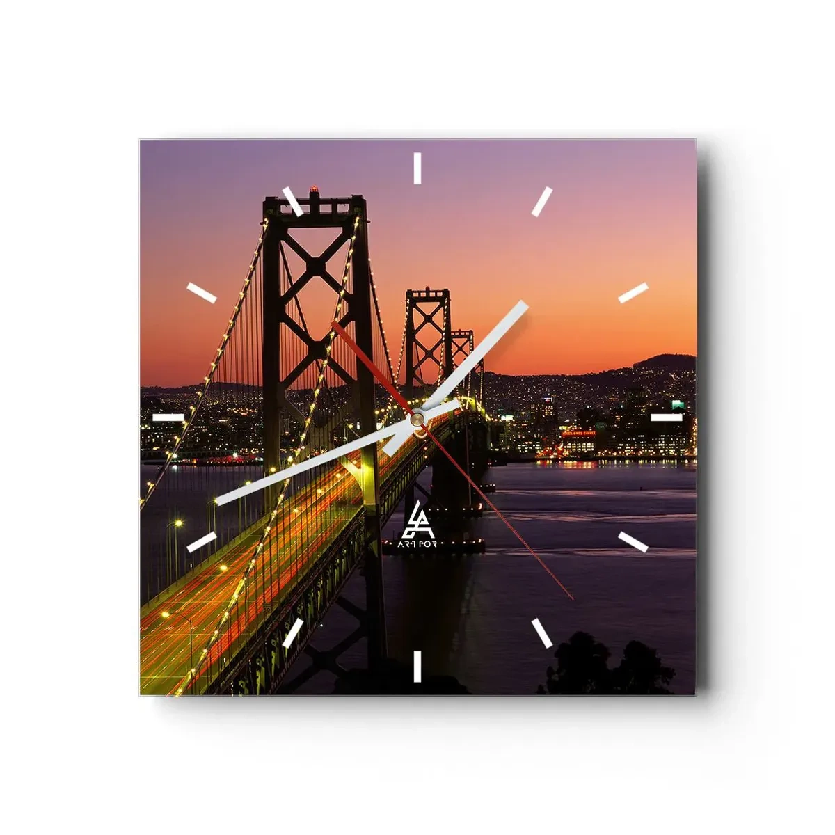 Wanduhr - Glasuhr - Violetter Abend - 40x40 cm