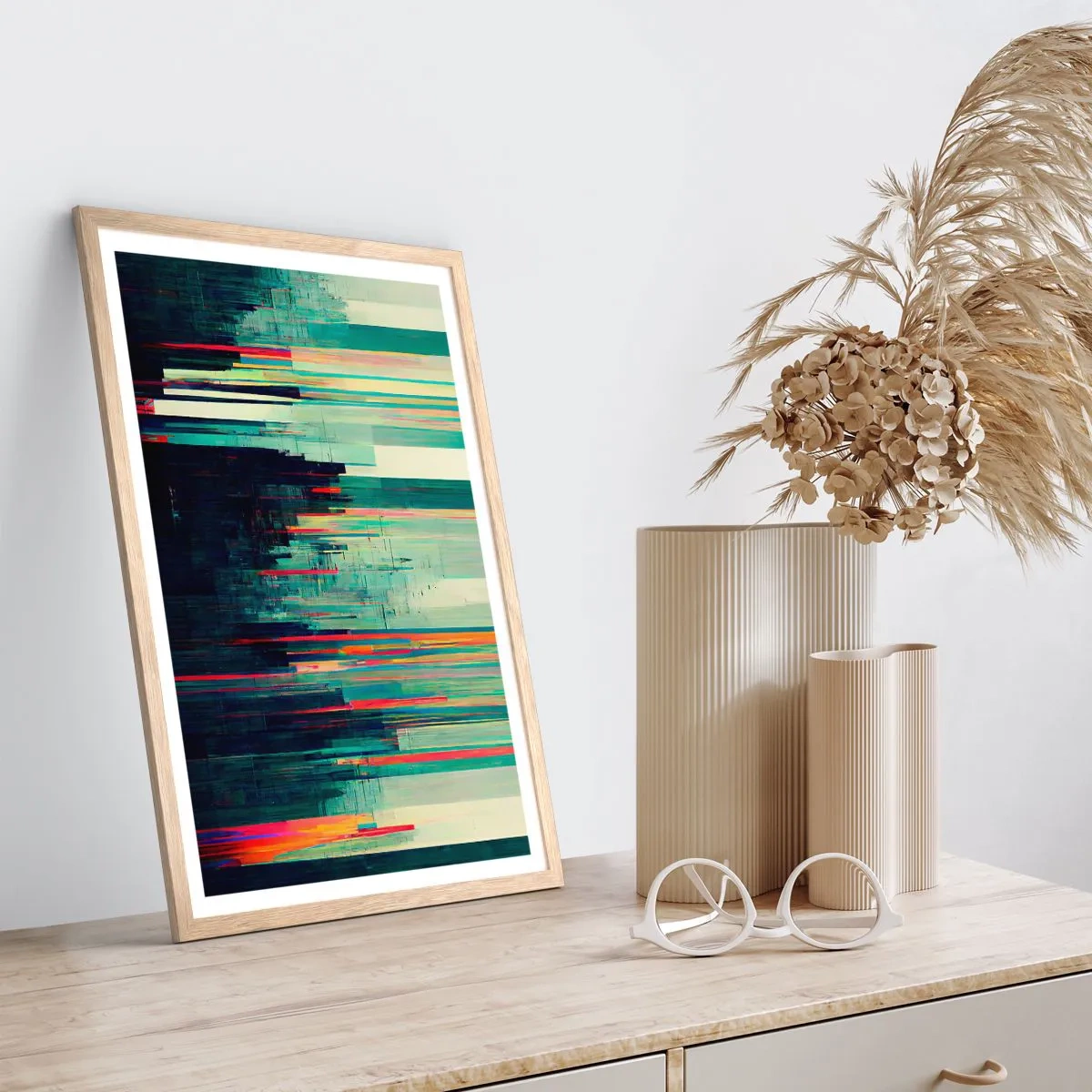 Poster in einem Rahmen aus heller Eiche - Futuristische Stadt - 70x100 cm