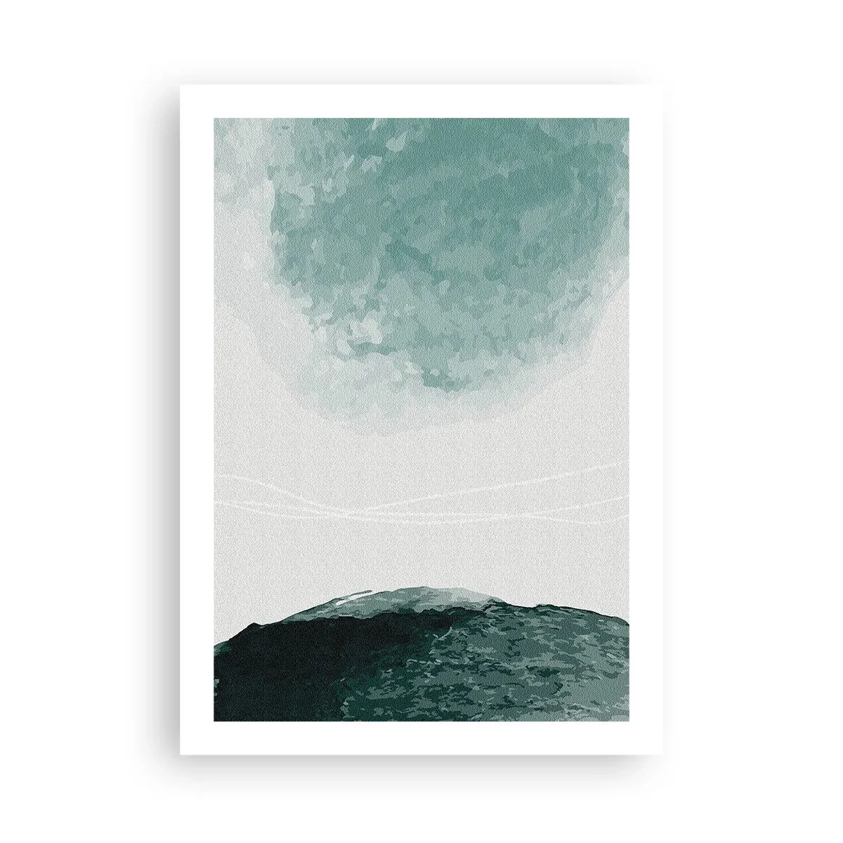 Poster - Abstrakte Landschaft in Grün- und Weißtönen - 50x70cm - Begegnung mit Nebel - Moderne Wanddekoration für Wohnzimmer und Schlafzimmer ARTTOR