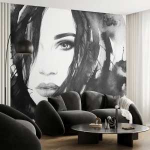 Maßgeschneiderte Fototapete Premium Canvas - Porträt einer Dame in Schwarzweiß - Abstraktion, Das Gesicht einer Frau, Porträt