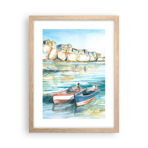 Poster in einem Rahmen aus heller Eiche - Landschaft in Azurblau - 30x40 cm