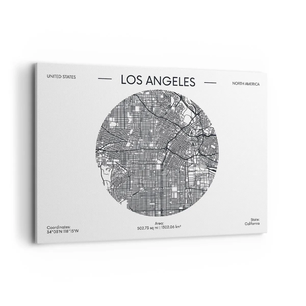 Bild auf Leinwand - Leinwandbild - Eine Karte von Los Angeles im minimalistischen Schwarz-Weiß-Stil - 100x70cm - Anatomie von Los Angeles - Moderne Wanddekoration für Wohnzimmer und Schlafzimmer ARTTOR