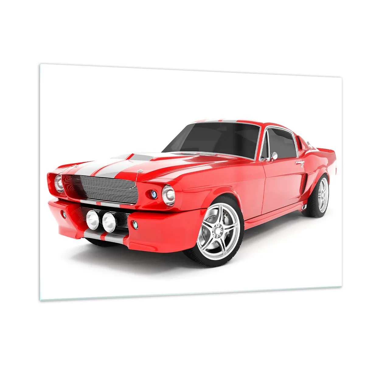 Glasbild - Bild auf glas - Roter klassischer Mustang-Sportwagen - 120x80cm - Ein Mustang so schnell wie der Wind - Moderne Wanddekoration für Wohnzimmer und Schlafzimmer ARTTOR