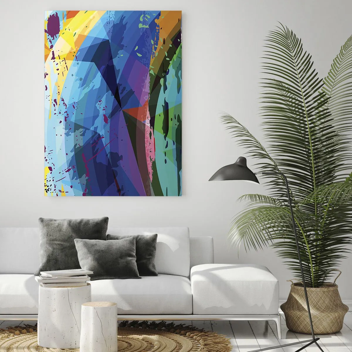 Glasbild - Bild auf glas - Bunte Abstraktion mit dynamischen Formen - 50x70cm - Farbenfroher Schwindel - Moderne Wanddekoration für Wohnzimmer und Schlafzimmer ARTTOR