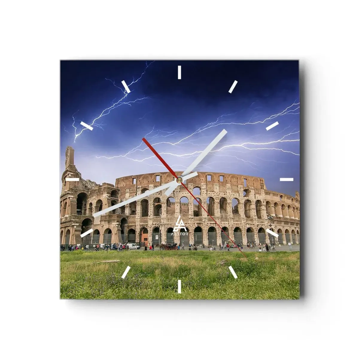 Wanduhr - Glasuhr - Das Kolosseum in Rom wird vom Blitz erleuchtet - 30x30cm - Kampfarena - Moderne Wanddekoration für Wohnzimmer und Schlafzimmer ARTTOR