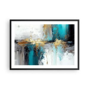 Poster in einem schwarzem Rahmen - Eine abstrakte Komposition mit türkisfarbenen und goldenen Akzenten. - 70x50cm - Alles fließt - Moderne Wanddekoration für Wohnzimmer und Schlafzimmer ARTTOR