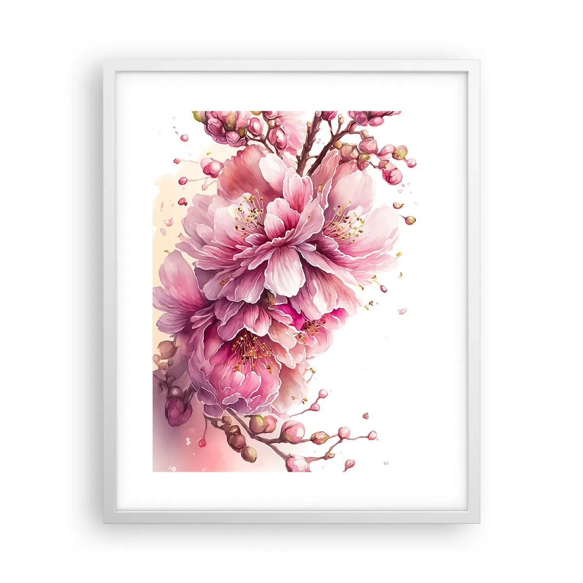 Poster in einem weißen Rahmen - Kirschblütenblüte - 40x50 cm