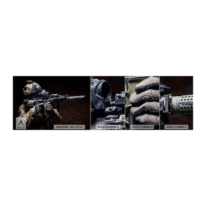 Fototapeten Muster Premium Sand - Tödlich wirksam - Militär, Gewehr, Waffe - 100x30 cm