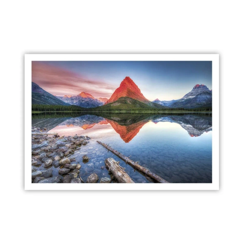 Poster - Ein Berg, der sich bei Sonnenuntergang in einem See spiegelt - 100x70cm - Hitze und Kälte - Moderne Wanddekoration für Wohnzimmer und Schlafzimmer ARTTOR