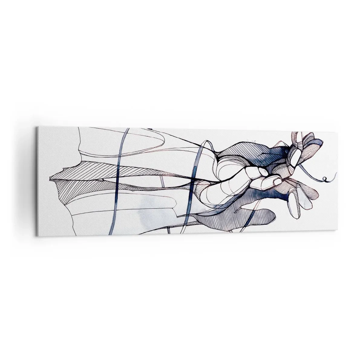 Bild auf Leinwand - Leinwandbild - Eine subtile Zeichnung einer Hand mit einer zarten Blume - 160x50cm - Touch-Studie - Moderne Wanddekoration für Wohnzimmer und Schlafzimmer ARTTOR