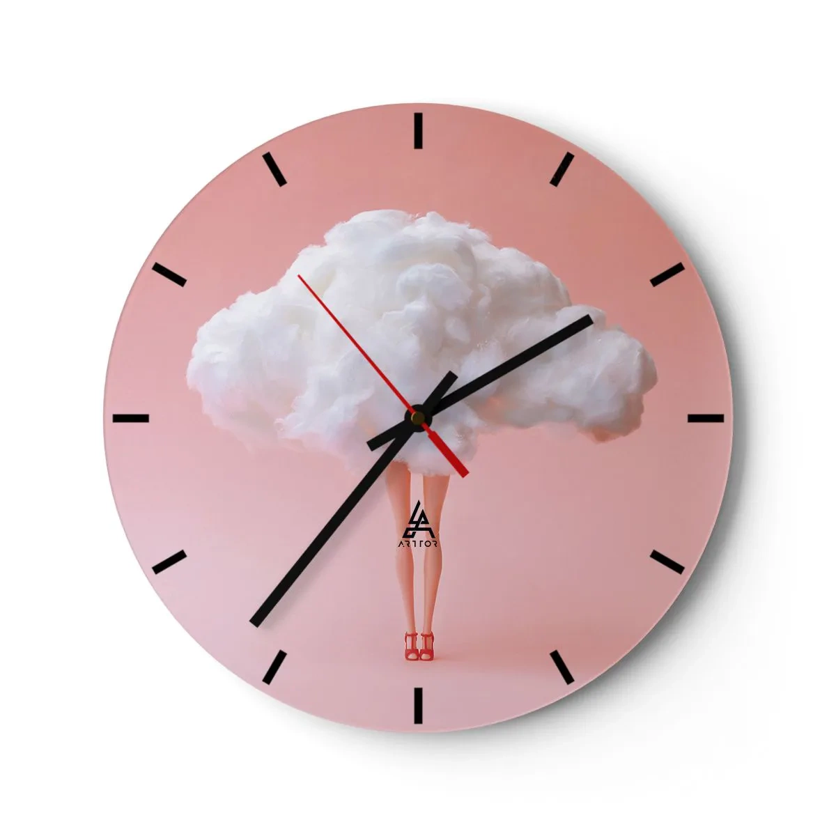 Wanduhr - Glasuhr - Beine in roten High Heels und eine Wolke statt eines Kopfes - 30x30cm - Süßes Versprechen - Moderne Wanddekoration für Wohnzimmer, Küche und Schlafzimmer ARTTOR