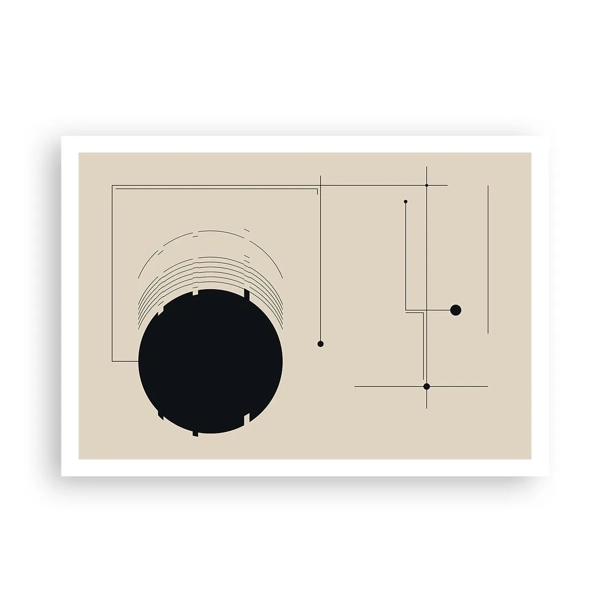 Poster - Schwarze geometrische Linien und ein Kreis auf beigem Hintergrund - 100x70cm - Flexible und dynamische Komposition - Moderne Wanddekoration für Wohnzimmer und Schlafzimmer ARTTOR
