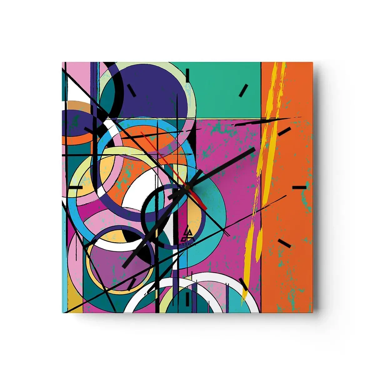 Wanduhr - Glasuhr - Bunte Abstraktion mit geometrischen Kreisen - 30x30cm - Rad für Rad - Moderne Wanddekoration für Wohnzimmer und Schlafzimmer ARTTOR