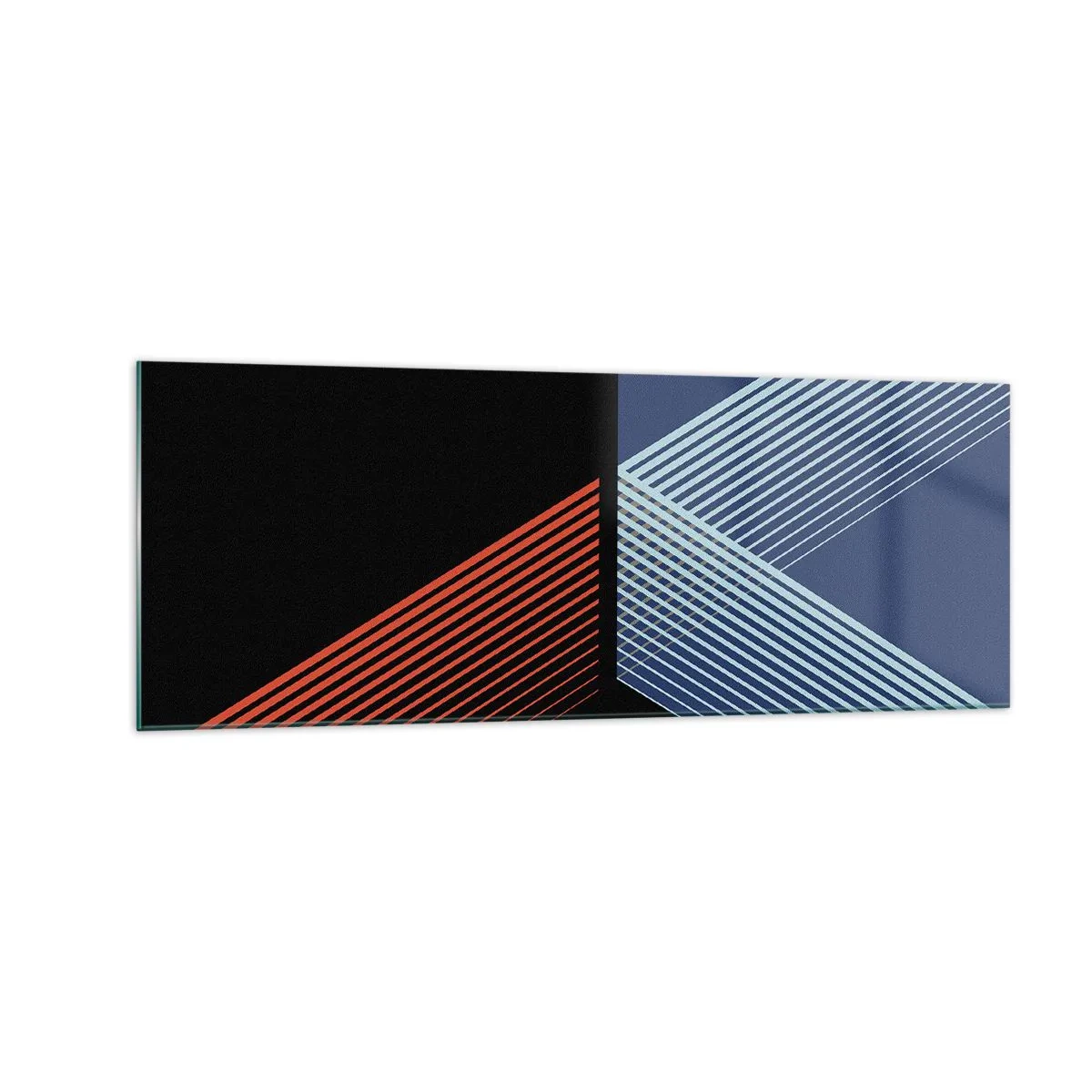 Glasbild - Bild auf glas - Geometrische Linien in Rot- und Blautönen - 140x50cm - Eine einfache Geschichte - Moderne Wanddekoration für Wohnzimmer und Schlafzimmer ARTTOR