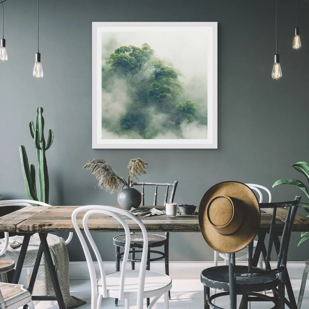 Poster in einem weißen Rahmen - In Nebel gehüllt - 60x60 cm