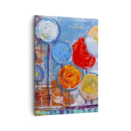 Bild auf Leinwand - Leinwandbild - Bunte abstrakte Bäume auf blauem Hintergrund - 50x70cm - Wunder am Stiel - Moderne Wanddekoration für Wohnzimmer und Schlafzimmer ARTTOR