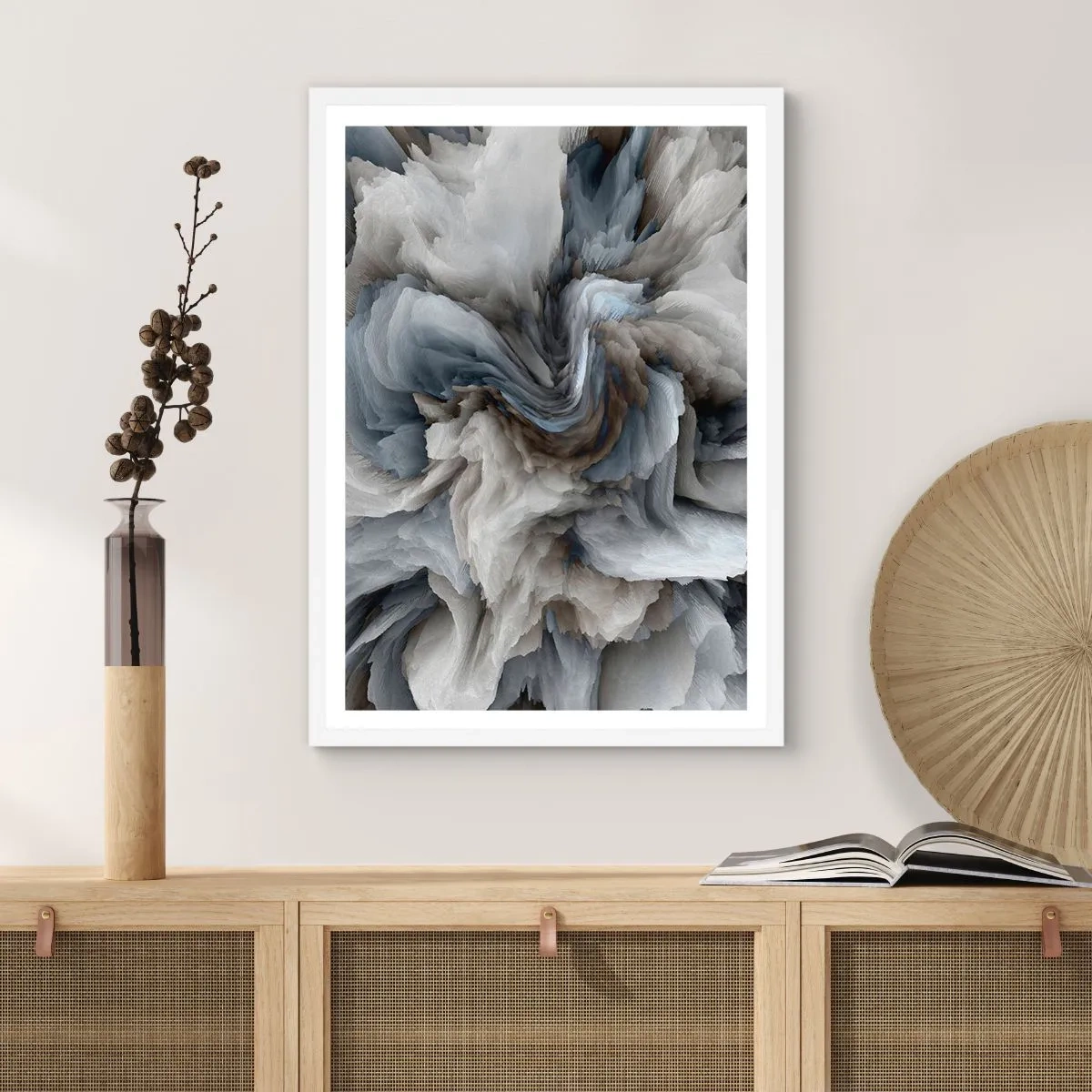 Poster in einem weißen Rahmen - Stein und Blume - 30x40 cm