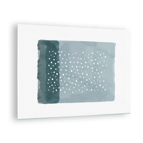 Glasbild - Bild auf glas - Ein abstraktes Gemälde in Blautönen mit weißen Punkten. - 70x50cm - Auf Blau gewachsen - Moderne Wanddekoration für Wohnzimmer und Schlafzimmer ARTTOR