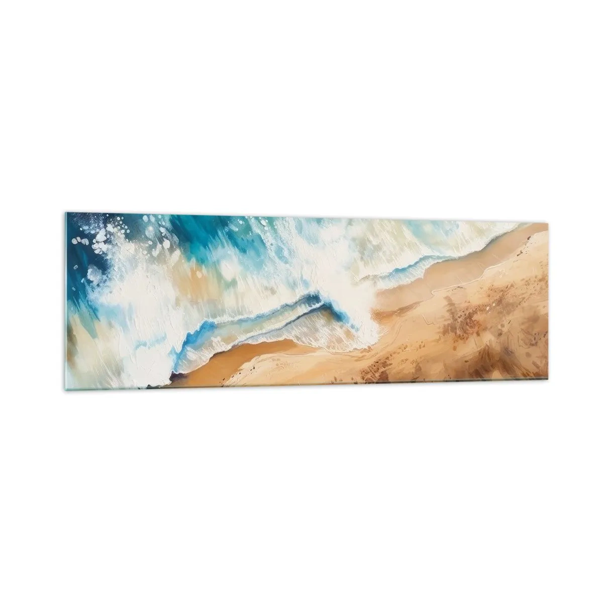 Glasbild - Bild auf glas - Eine Meereswelle, die gegen den Sandstrand prallt - 160x50cm - Zurückkehrende Welle - Moderne Wanddekoration für Wohnzimmer und Schlafzimmer ARTTOR