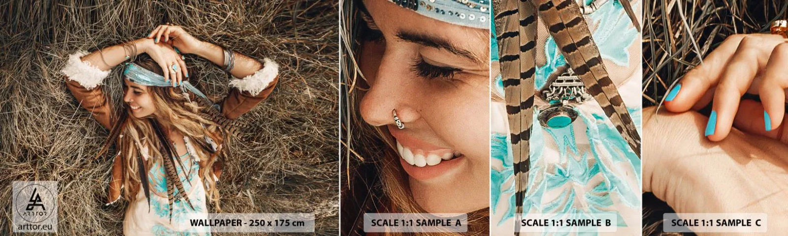 Fototapeten Muster Selbstklebend Deluxe Sticker - Auf dem Weg in den Sommer der Liebe - Boho, Frau, Schmuck - 100x30 cm