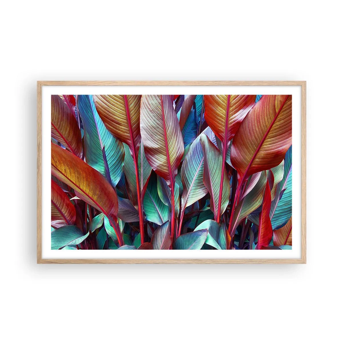 Poster in einem Rahmen aus heller Eiche - Buntes Dickicht - 91x61 cm