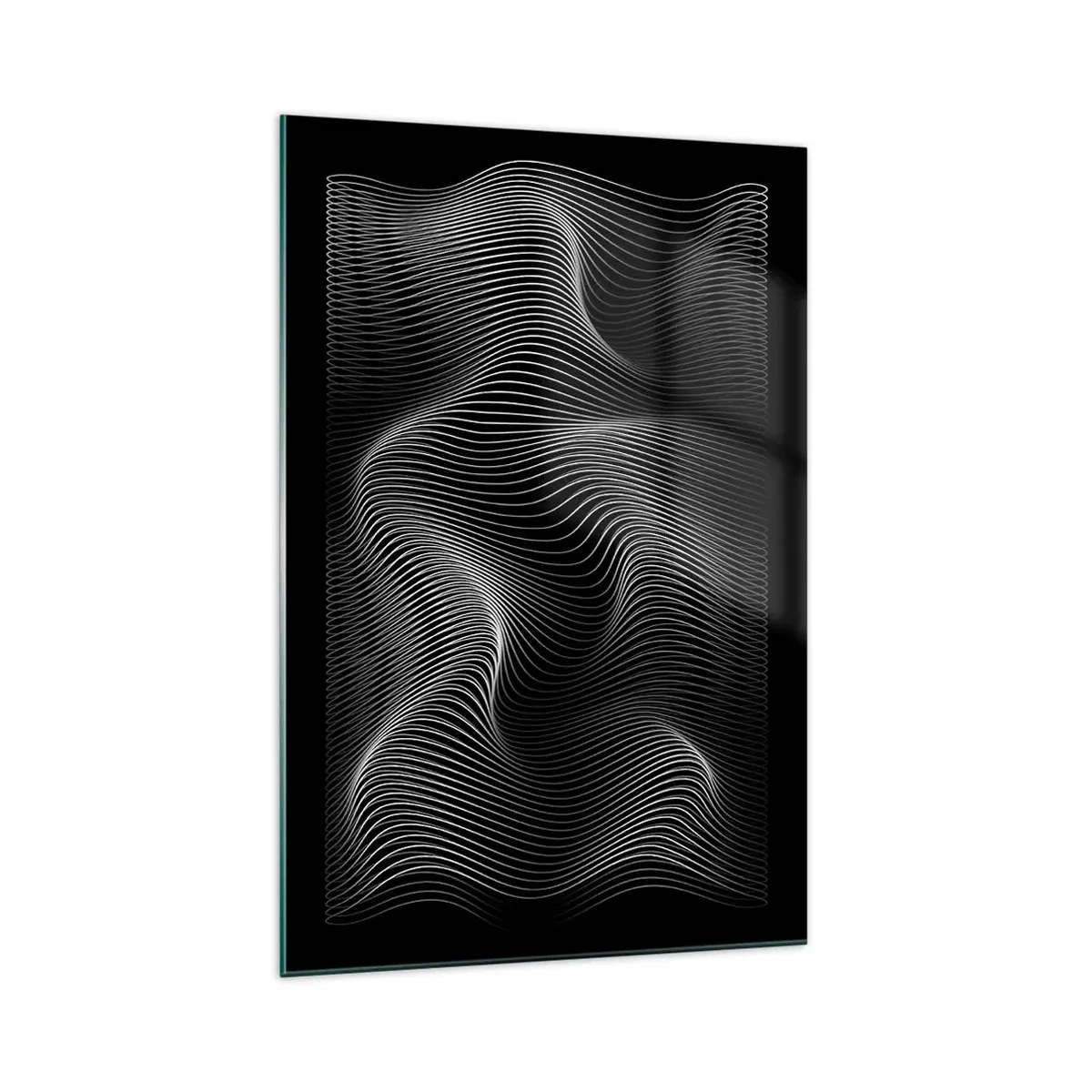 Glasbild - Bild auf glas - Abstrakte weiße Linien auf schwarzem Hintergrund - 70x100cm - Lichttanz im Raum - Moderne Wanddekoration für Wohnzimmer und Schlafzimmer ARTTOR